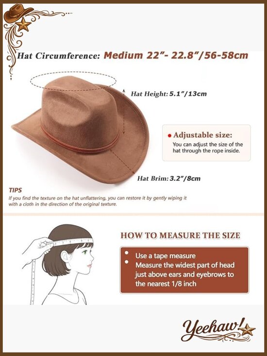 Classic Felt Wide Brim Cowboy Hat with Adjustable Strap for Women main image 4